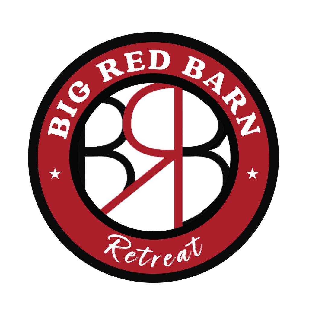 Circular logo with text “Big Red Barn Retreat” and overlapping letters “BRB” in the center.