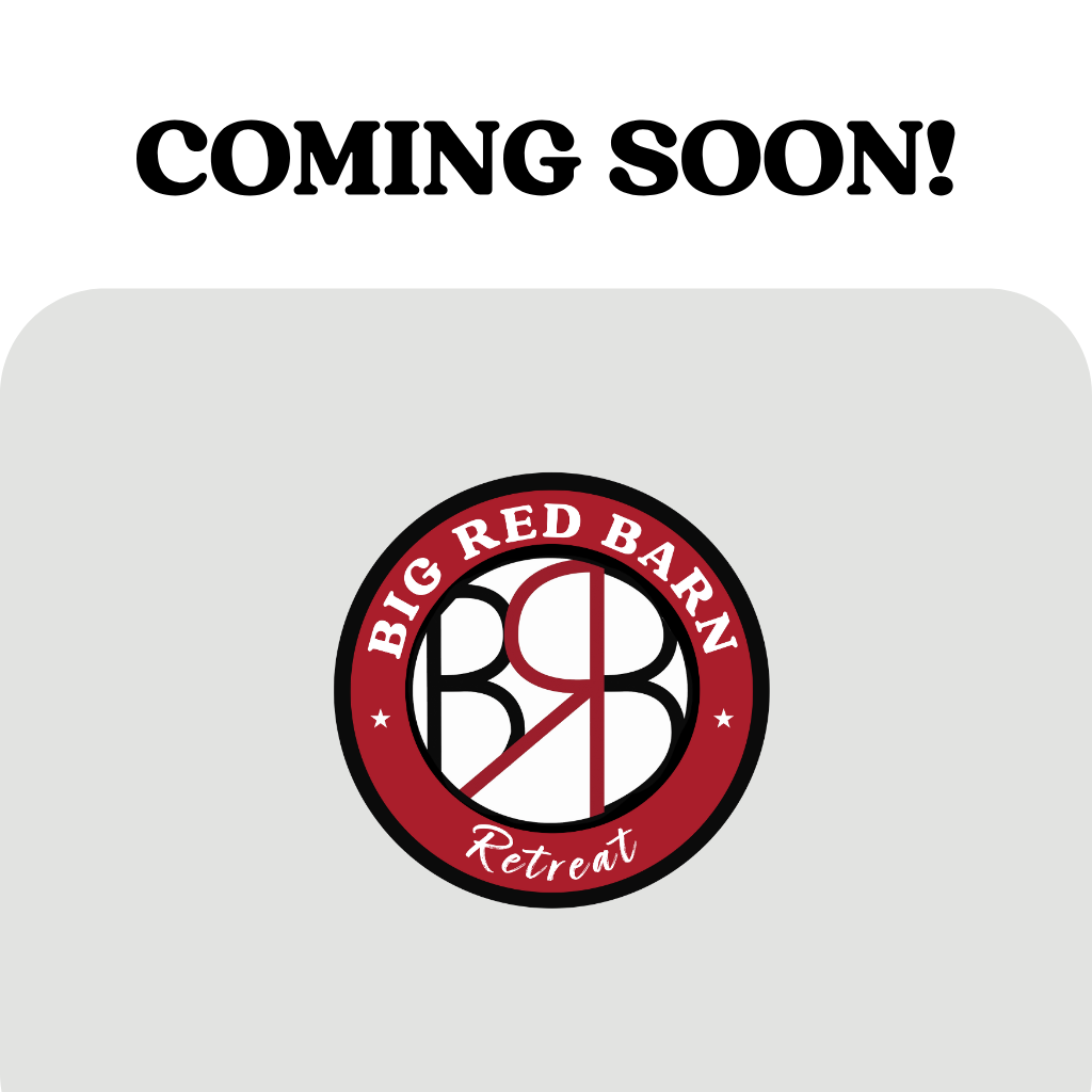 Big Red Barn Retreat logo with COMING SOON! written above it on a gray background.